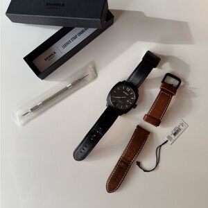 Shinola Brakeman Black Dial Watch with Black and Brown Leather Straps